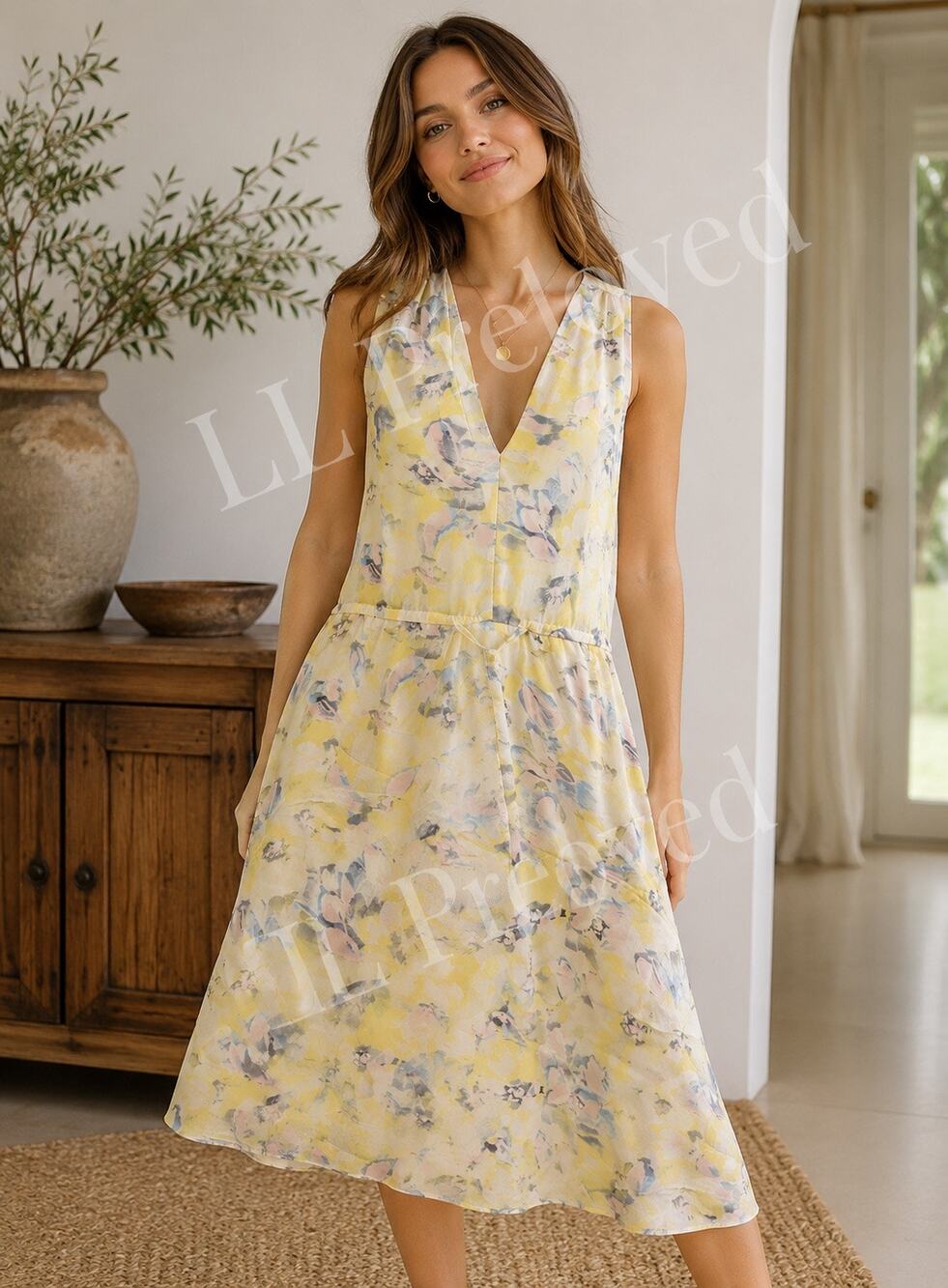 Rebecca Taylor Silk Floral Sleevelessβ Dress Size 4 Pastel Watercolor Print